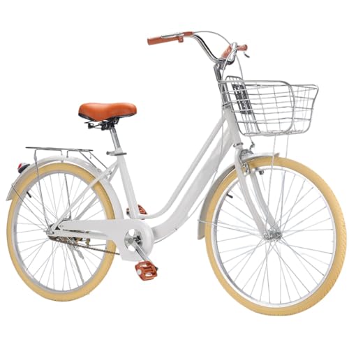 TPPT:自転車、大型カゴ、軽便、通勤、高炭素鋼フレーム 、ハンドル、ゃれ 泥除け付き、 LEDライト付き、リアキャリア 多色 (ホワイト)