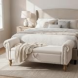 ATOMHOME 51.5' Bench for Bedroom End of Bed Storage Bench, Upholstered Linen Storage Ottoman with Rolled Arms for Bedroom, Living Room, Entryway, Beige