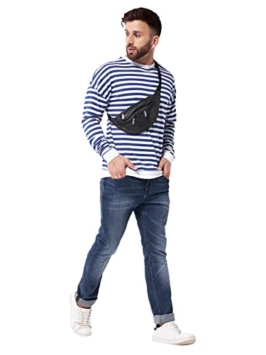 Image of GRITSTONES Men OversizedRound Neck Stripe Drop Shoulder Cotton T-Shirt