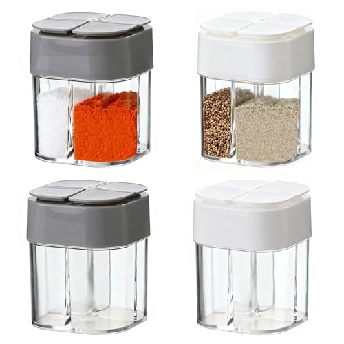 TTIAYAO 4 Artikel Gewürzbehälter,4-in-1 Gewürzstreuer Transparenter Kunststoff Camping Küche,Gewürze set Mini Salzstreuer Für Unterwegs Reise Gewürzset,Für Salz Und Pfeffer Und Gewürze(8.2X6.5X6.3CM)