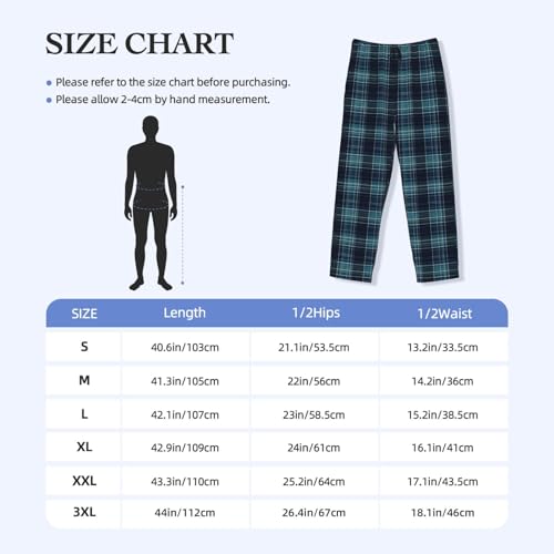 Mens Pajama Pants - Vintage Navy Check Print Soft Sleep Lounge Pants For Men, Casual Pj Bottoms With Pockets3