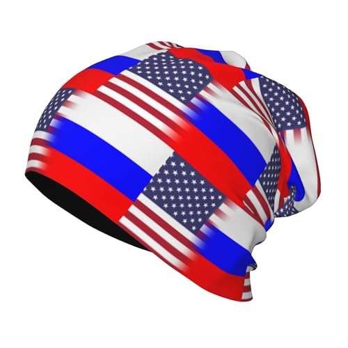 American Flag and Russian Flag Kids Leisure Elastic Knitted Hat Junior Large Size Knit Cap Child Beanie Black