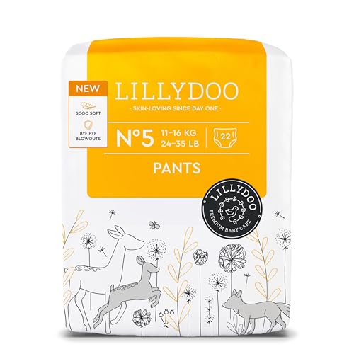 Pañales-braguita LILLYDOO - talla 5 (11-16 kg), 22 unidades, protección contra fugas, delicados con la piel, suaves, sin perfumes ni lociones, dermatológicamente testados