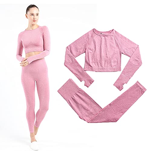 Mangas Largas Sin Costuras para Mujer, Ropa de Yoga Conjunto de Ropa Deportiva, Chándal, Pantalones...