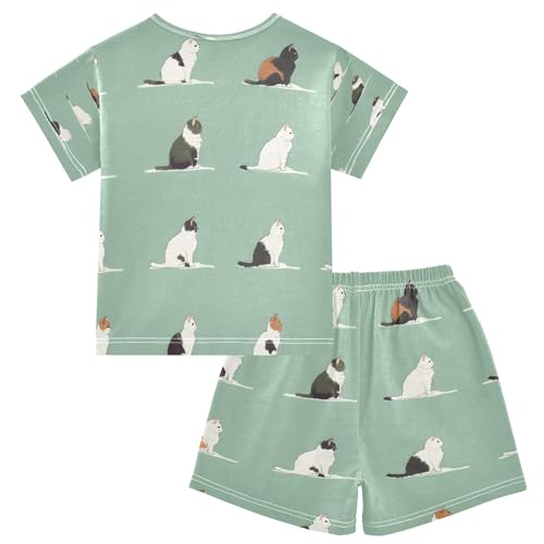 senya Cute Cat Various Summer Pajamas Set Short Cotton Sleepwear 2 Piece2