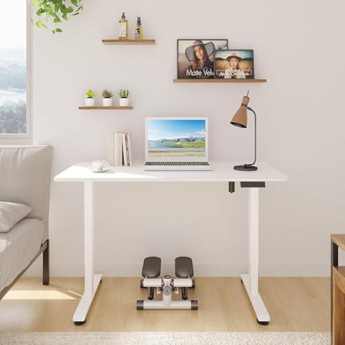 Image of Veken 47.2 Inch Electric Standing Desk, Height Adjustable Sit Stand Up, Wood Desktop, Work Home Office Computer PC Desks, Gaming Writing Study Bedroom Rising Table, Tall Standup Workstation, White
