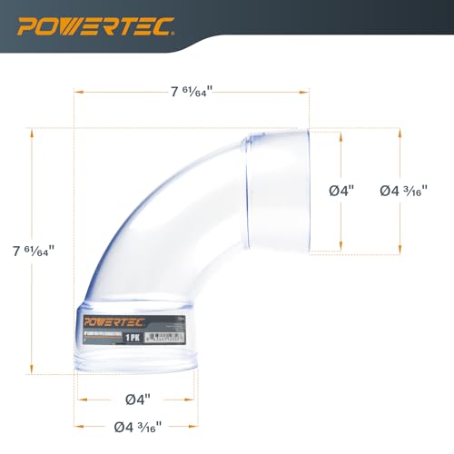 POWERTEC 70368-P2 4 Inch ID 90 Degree Elbow for 4 Inch OD Dust Collection Pipes, Adapters and Fittings (Clear), 2 Pack by POWERTEC - Image 4