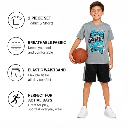 Image of Pro Athlete Active Boys Short Sets - 2 Piece Performance Crewneck Short Sleeve T-Shirt and Shorts Boys Athletic Sets (8-16)