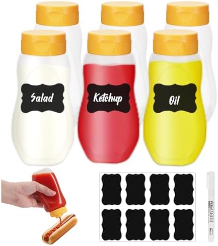 6 Pièces Bouteille Sauce en Plastique, 330ml Bouteille à Condimen...