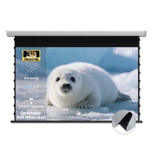 Image of WUPRO Recessed in Ceiling Electric Tab Tensioned Projector Screen White Matt 4K / 8K HD White Metal Housing for All Types of Projectors 72 Inch