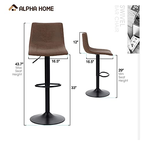 Alpha Home Bar Stools Counter Height Adjustable Bar Chair 360 Degree Swivel Seat Modern Square Pu Leather Kitchen Counter Stools Dining Chairs Set Of 4, 350 Lbs Capacity, Brown, 4Pcs #TOP2