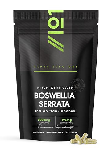 Boswellia Serrata Extract 3000mg 65% Boswellic Acid (150mg per Capsule) - 60 Capsules (2 Months Supply) Resealable and Recyclable Pouch by Alpha01