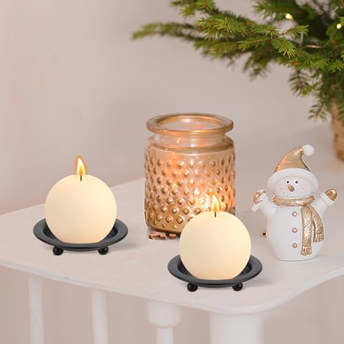 Tofengly 01 2 Pcs Black Candle Holders, Matte Iron Candlestick Holders For Pillar, Ball thumb #3