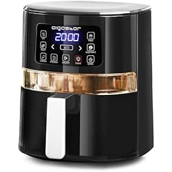 Aigostar Maha - Freidora sin aceite 4 L con ventana de visualización, 5 funciones preprogramadas + precalentar, luz interior independiente. Panel LED táctil, temporizadorl. Libre de BPA, 1600W