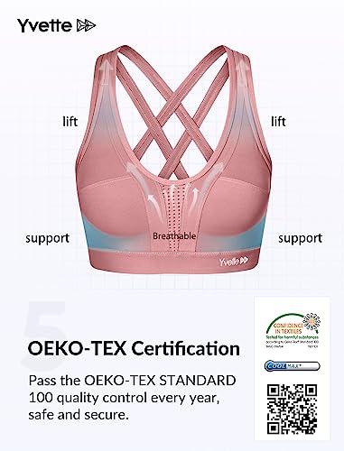 Image of Yvette Women High Impact Sports Bras Criss Cross Back Sexy Running Bra for Plus Size