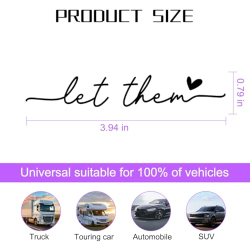 Image of Zpana Car Rearview Mirror Sticker, 3PCS Let Them Vehicle Rear View Window Decal with Heart, Positive Self Affirmation Mindfulness Automotive Bumper Protector Accessories, Universal Fit (Black)