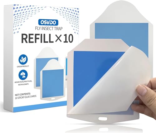 Image of OSVDO Flying Insect Trap Refills, 10 Pcs Glue Cards, White | NO Device, Each Card Lasts up to 35-Day or Until Full, 10 x Refills