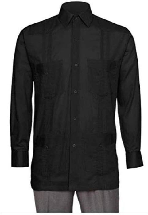 Mens Linen Look Guayabera Shirt - Long Sleeve Cuban Shirt