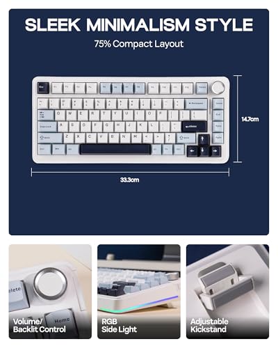 Image of EPOMAKER EA75 75% RGB Gaming Mechanical Keyboard, 2.4GHz /Type-C /BT Creamy Wireless Keyboard with Knob, Shine Through PBT Keycaps, Hot Swappable for Gamers (Light Blue, Graywood V3 Switch)