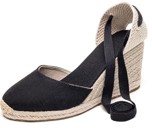 Image of Womens Espadrille Wedge Sandals Closed Toe Platform Lace Up Ankle Strap Slingback Summer Dress Shoes