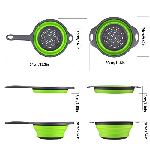 2 Pcs Collapsible Colander with Handle, Colanders & Food Strainers, Silicone Drain Basket Vegetable Fruit Drain Basket, Collapsible Kitchen Strainer for Draining Pasta, Fruits, Vegetable - Image 3