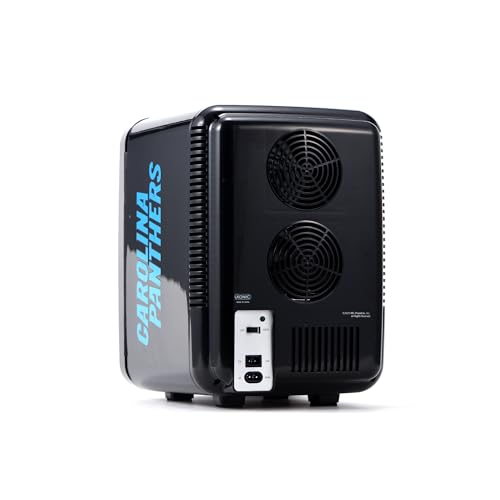 Image of Ukonic NFL Carolina Panthers 15-Can Mini Fridge 10L - AC /DC Powered, Official Team Colors & Logo, Portable Cooler for Tailgates, Home, Office, or Car