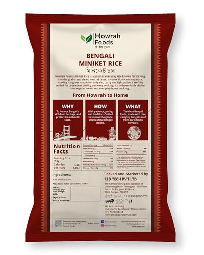 Image of HOWRAH FOODS Miniket Rice 1 Kg | Premium Slender Long Grain Bengali Rice | Soft, Fluffy & Non-Sticky | Ideal for Daily Meals with Dal & Curry | Hygienically Packed | Authentic Taste of Bengal