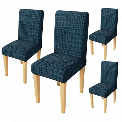 Image of Lukzer Elastic Dining Chair Cover - 4PC Pastel Marine Blue Square Knit | Textured High Stretch Jacquard Seat Cover | Removable Washable Short Dining Chair Cover Protector Seat Slipcover | (CC-180-04)