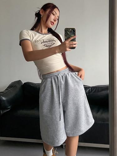 Image of dockstreet Straight Wide fit Long Length Cotton Shorts with Two Side Pockets for Women /Trending Multi Pocket Style, Relaxed Casual Shorts for Women