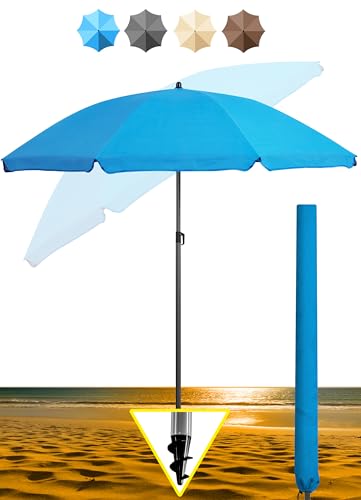 Menz Strandschirm, inkl. Hülle - UPF 50+ Sonnenschirm Strand, Strandschirm windfest stabil, Gartenschirm, Sonnenschirm Balkon 180 cm, Balkon-Schirm in Blau