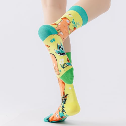 Image of 2 Pairs Cartoon Animal Crew Socks Fun Cotton Mid Calf Socks for Women
