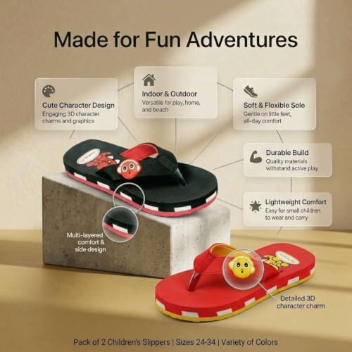 Image of Kids' Flip Flop Slippers, soft and Lightweight sole, Super Flexible, Comfortable & Arch Support, Durable Indoor and Outdoor Slippers