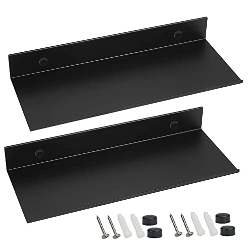 SKJJL Tablette Flottante Noire, 2 Pièces 30 cm Tablette Flottante Noire, Petite Etagere Murale, Tablette Salle de Bain, Murale Rectangulaire Étagères Flottantes avec Vis pour Cuisine, Chambre
