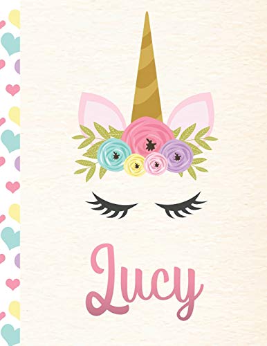Lucy: Personalized Unicorn Primary Handwriting Notebook For Girls With Pink Name | Dotted