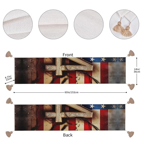 Chemin de table rustique avec pompons 35x152 cm pour protéger et décorer la table - 5