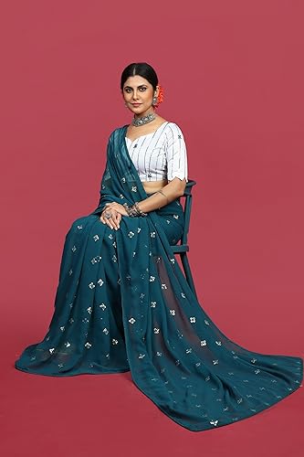 Image of Glory Sarees Women's Georgette Embroidery Saree With Blouse Piece (GLF721 Parent)