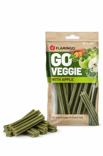Flamingo Friandise Veggie pour Chien Bâton avec Pomme – 6 pièces de 12cm, 78g – Bâtonnet à la Pomme Verte | Snack Dentaire sans Viande, Faible en Graisses