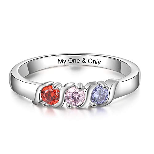 Personalized Family Mothers Rings with 3 Simulated Birthstones Engraved Names Anniversary Rings for Grandma (6)