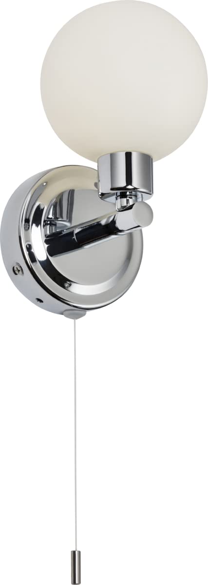 Knightsbridge 230V IP44 G9 Single Wall light with Round Frosted Glass, Polished Chrome