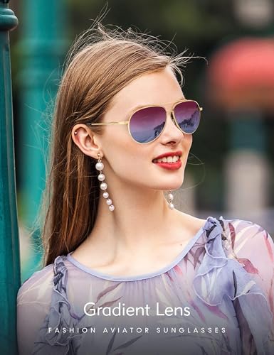 Image of LUENX Aviator Sunglasses for Women Polarized Mirror with Case - UV 400 Protection 60MM, Gradient Red and Blue Lens /Nonmirror, 60MM