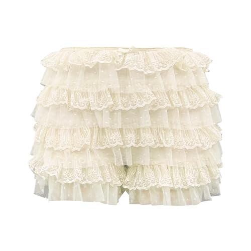 Generisch Short d'été pour femme avec ourlet à volants taille basse, couleur unie, short d'été, beige, XL