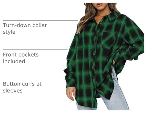Image of CHYRII Womens Button Down Flannel Shirts Long Sleeve Plaid Shackets Business Casual Blouse Top