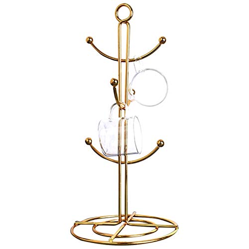 Pvczool Countertop Mug Tree, 6 Hook Coffee Cup Dryer Kitchen Coffee Mug Tree Countertop Tea Cups Holder Stand,Gold