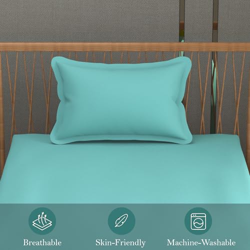 Image of FRESH FROM LOOM Microfiber Solid Plain 240 TC Single Size Bedsheet Set - Soft & Anti Fade, 1 Pillow Covers Included (Size- 60x90 inch | Aqua| Solid)