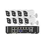 QDVOPHZA 8MP 4K HD Audio Webcam P2P POE Metal IP Camera 4/8CH NVR Lntelligent Motion Human Detection Network Video Monitor Kit(None,8CH NVR 8PCS Camera)