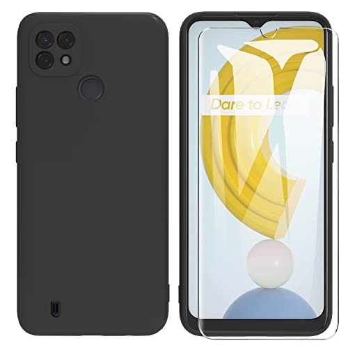 ARRYNN Funda Realme C21 con Cristal Templado Protector de Pantalla,Negro Ultra Slim Protectora Funda de Silicona Líquida Suave Case Cover para Realme C21 - Negro Cover
