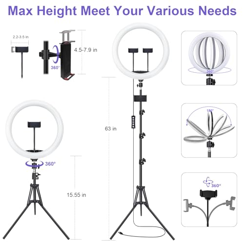 Image of 10 inch Selfie Ring Light with 73 inch Tripod Stand & 1 Phone Holder, LED Camera Ringlight with 48 RGB Colors Modes & Musical Rhythm Mode and 12 Brightness Dimmable for TikTok /Makeup /Photography /Vlog