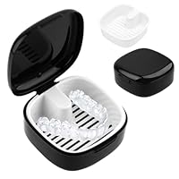 Gebissdose Zahnspangenbox Prothesendose, Zahnprothesen Box mit Abnehmbarem Filtersieb, Tragbare Aufbewahrungsbox Retainer Etui, Prothese Behälter Zahnschiene Box (6,8 × 6,8 cm innen Schwarz)