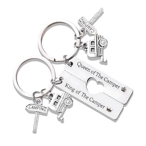 Guqqeuc Matching Keyrings for Couples Valentines Gifts for Camping Lovers Caravan Keyring Gifts for Husband Wife Anniversary Birthday Gifts for Boyfriend Girlfriend Camper Van Gifts for Men Women
