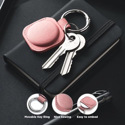 Image of Leather Case Keychain (Pink) - Protective Holder Compatible with Apple AirTag 1 & 2 for Keys, Pet Collars, Bags & Luggage - Scratch-Resistant, Soft Touch, Secure Ring | Pink